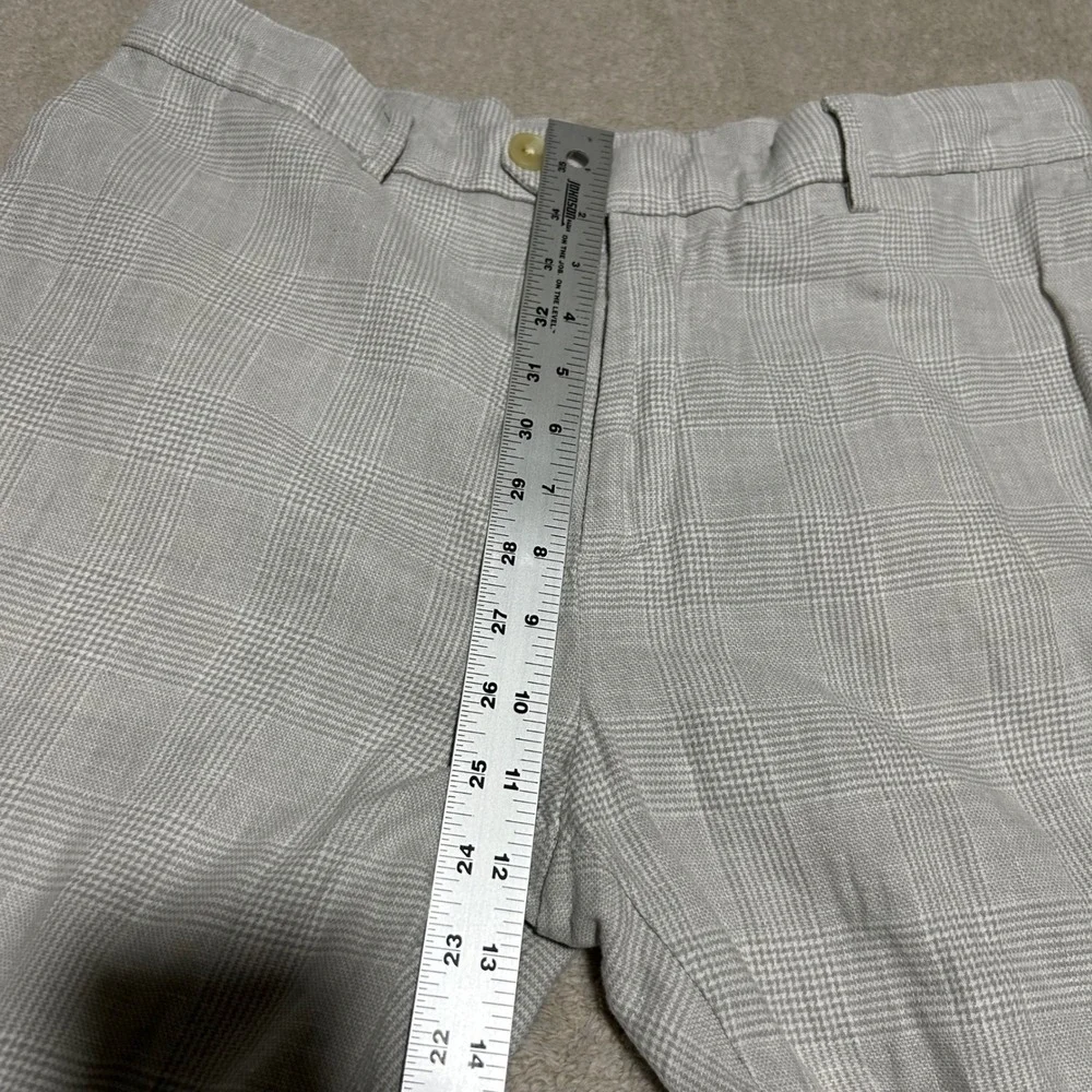 Banana Republic Tailored Fit Pants Mens 35x32 White Grey Glen Plaid Linen Blend